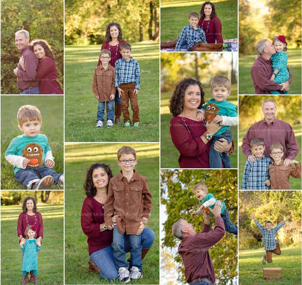 multiple poses from family session at carter park in mason ohio