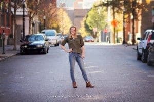 Cincinnati Ohio high school senior poses on OTR street