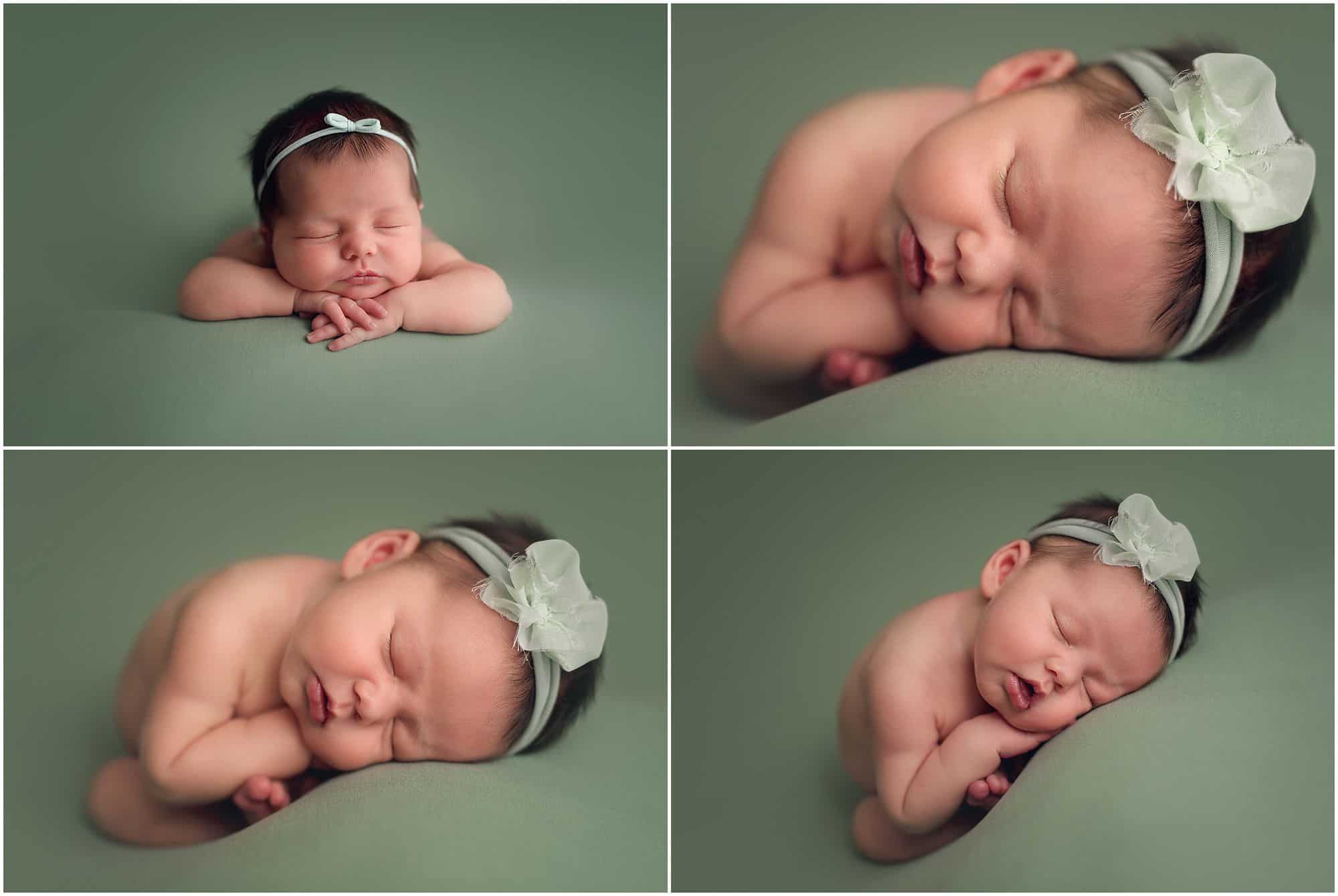 cincinnati newborn photographer Samantha sinchek captures beautiful sleeping baby girl on green