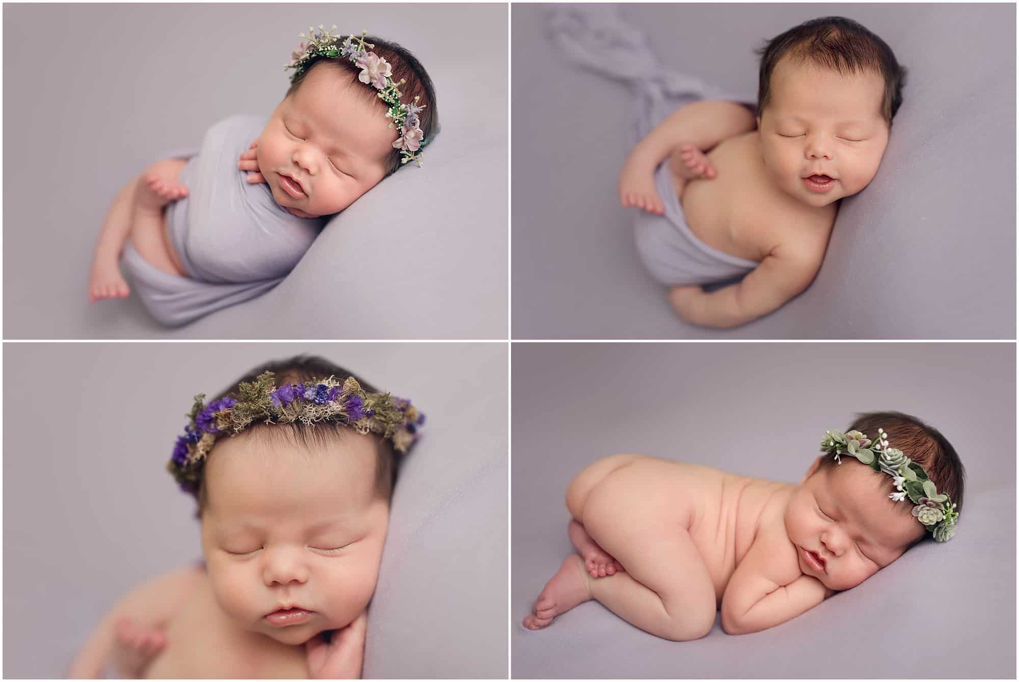 newborn sleeps on lavender background at session with cincinnati newborn photographer Samantha sinchek 